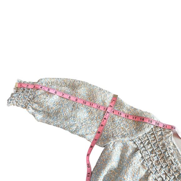 Lafayette 148 New York Silk Blend Paley Jacquard Long Sleeve Top Blue Cream XS - Picture 16 of 16